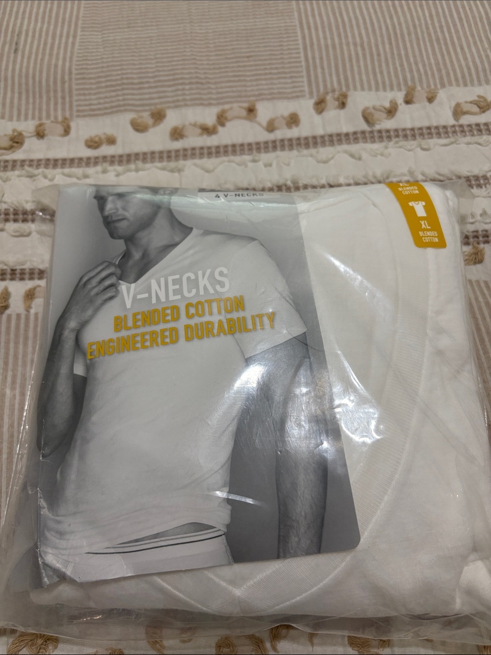 Stafford White V-Neck Blended Cotton T-Shirts - XL